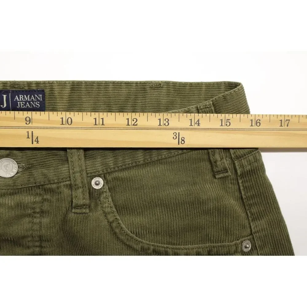 Armani 33x33 Corduroy AJ Jeans Straight Leg Green Made in Italy Cotton Blend